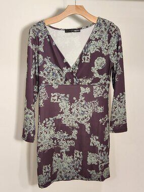 Purple Floral Clothes Head DRESS Women's Size M